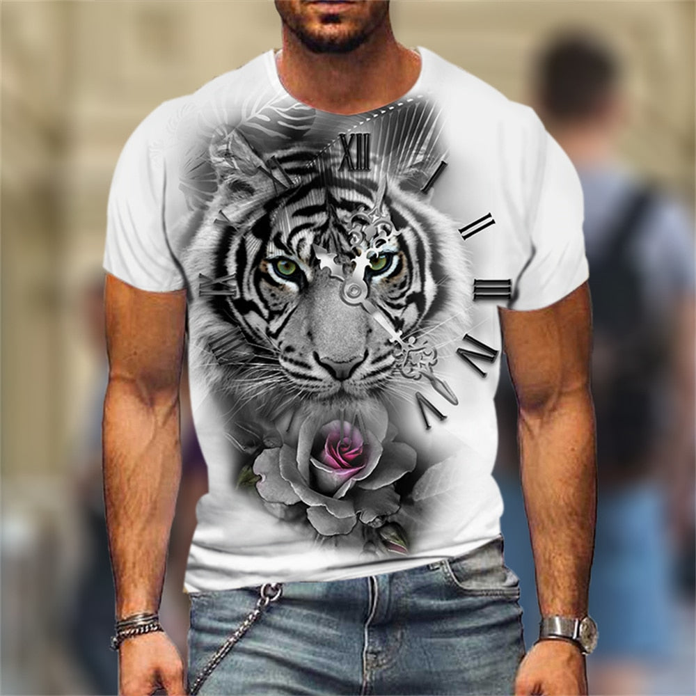 RobertDTesta Camiseta Masculina Casual De VerãO Com Tatuagem De CabeçA De  Tigre E Manga Curta, Com Estampa Digital De Tigre Viking 3d,Blue,XL