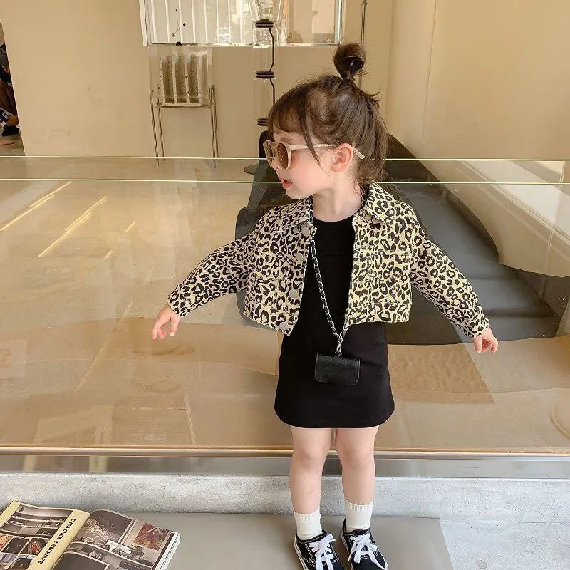 Conjunto Infantil Vestido Tubinho E Jaqueta Estampa De Leopardo