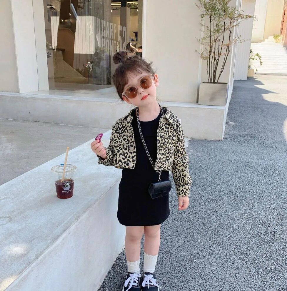 Conjunto Infantil Vestido Tubinho E Jaqueta Estampa De Leopardo