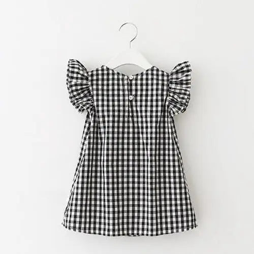 Vestido Infantil Xadrez Com Manga De Babado