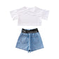 Conjunto Infantil Blusa Crooped E Shorts Jeans