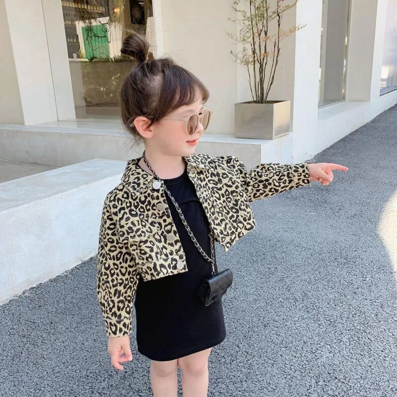 Conjunto Infantil Vestido Tubinho E Jaqueta Estampa De Leopardo