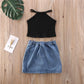 Conjunto Infantil Cropped E Saia Jeans Com Botões