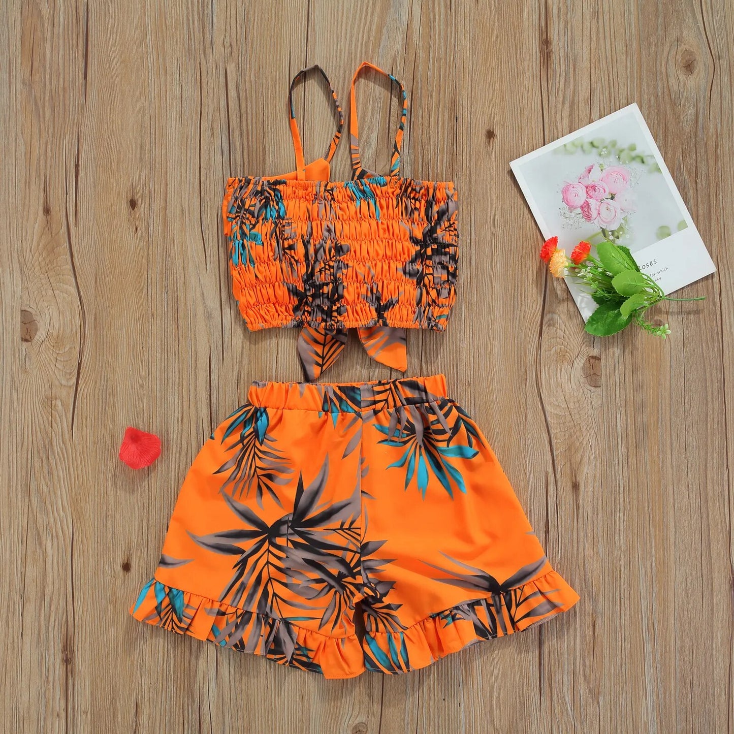 Conjunto Infantil Floral Top Com Amarração Frontal E Shorts