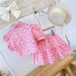 Conjunto Infantil Estampa Leopardo Rosa Blusa Cropped e Saia