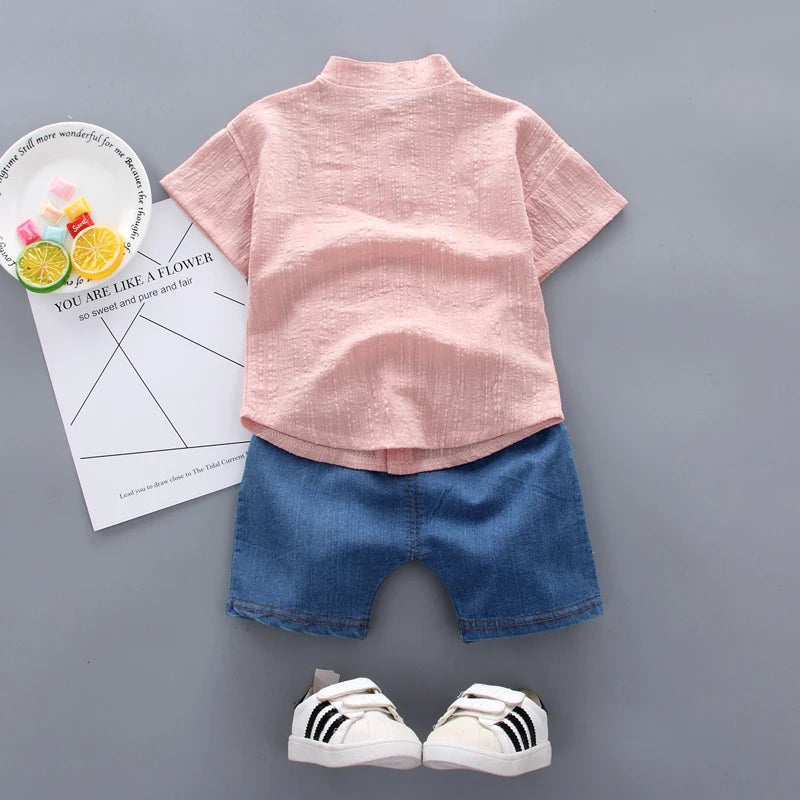 Conjunto Infantil Camisa E Bermuda Jeans Casual