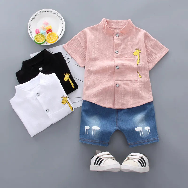 Conjunto Infantil Camisa E Bermuda Jeans Casual