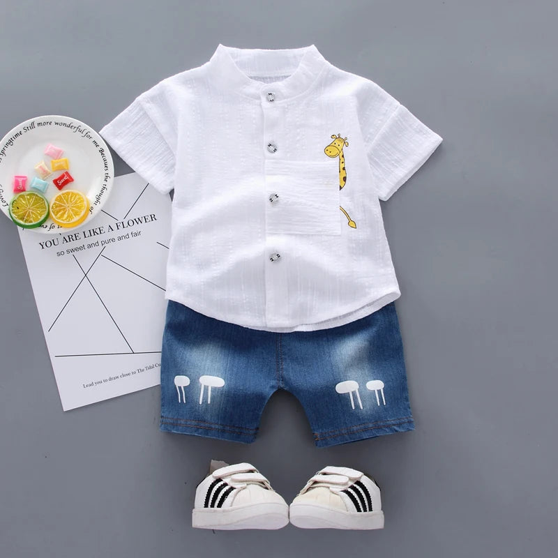 Conjunto Infantil Camisa E Bermuda Jeans Casual