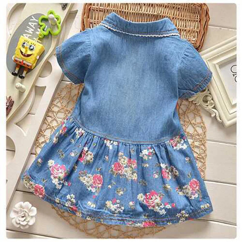 Vestido Jeans Infantil Estampa Floral