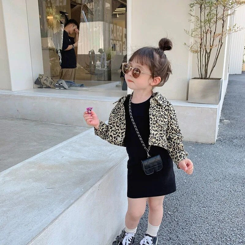 Conjunto Infantil Vestido Tubinho E Jaqueta Estampa De Leopardo