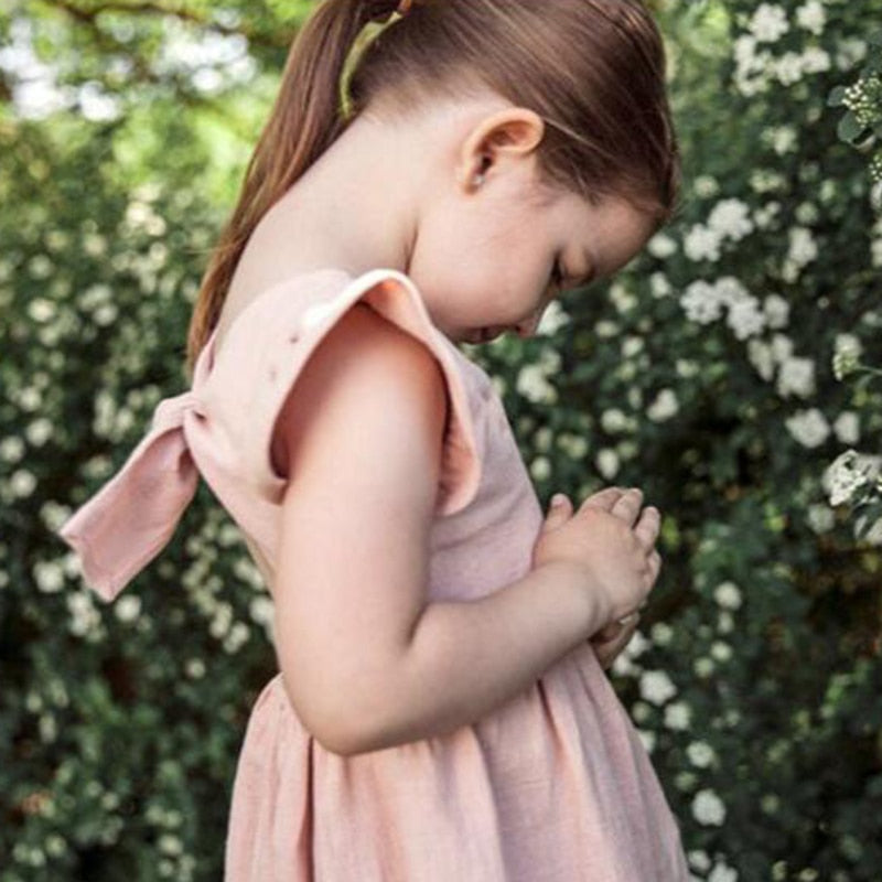 Vestido Infantil Com Mangas De Babado e Laço Nas Costas