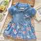 Vestido Jeans Infantil Estampa Floral