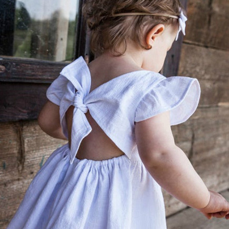 Vestido Infantil Com Mangas De Babado e Laço Nas Costas