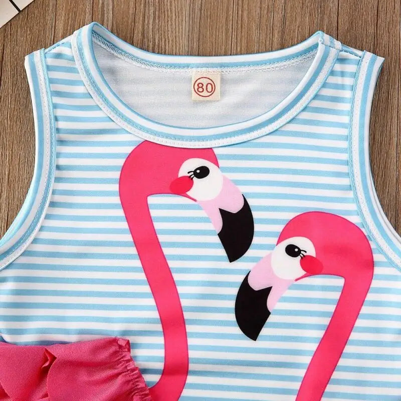Maiô Infantil Com Listras E Estampa De Flamingos