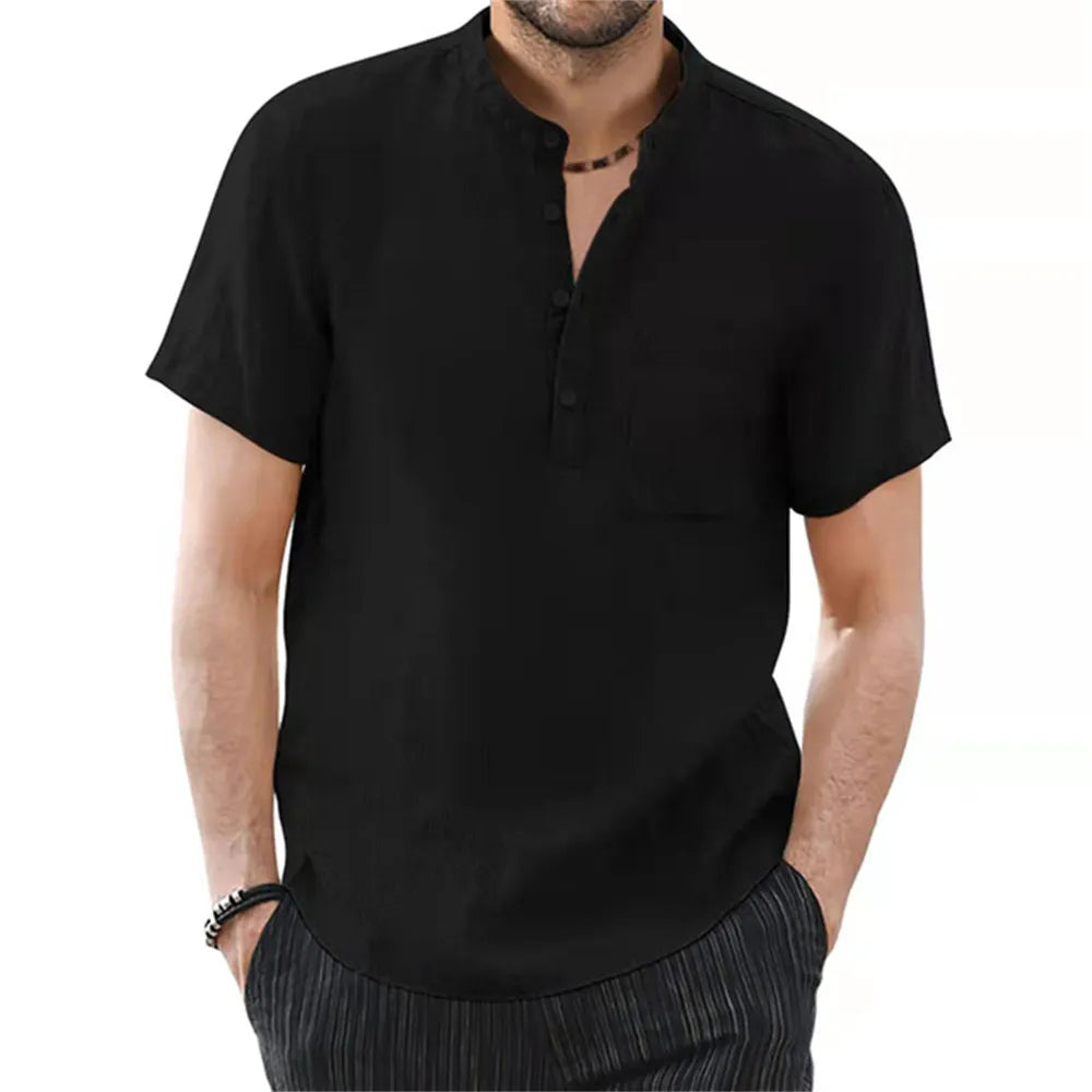 Camiseta Masculina Casual Em Linho