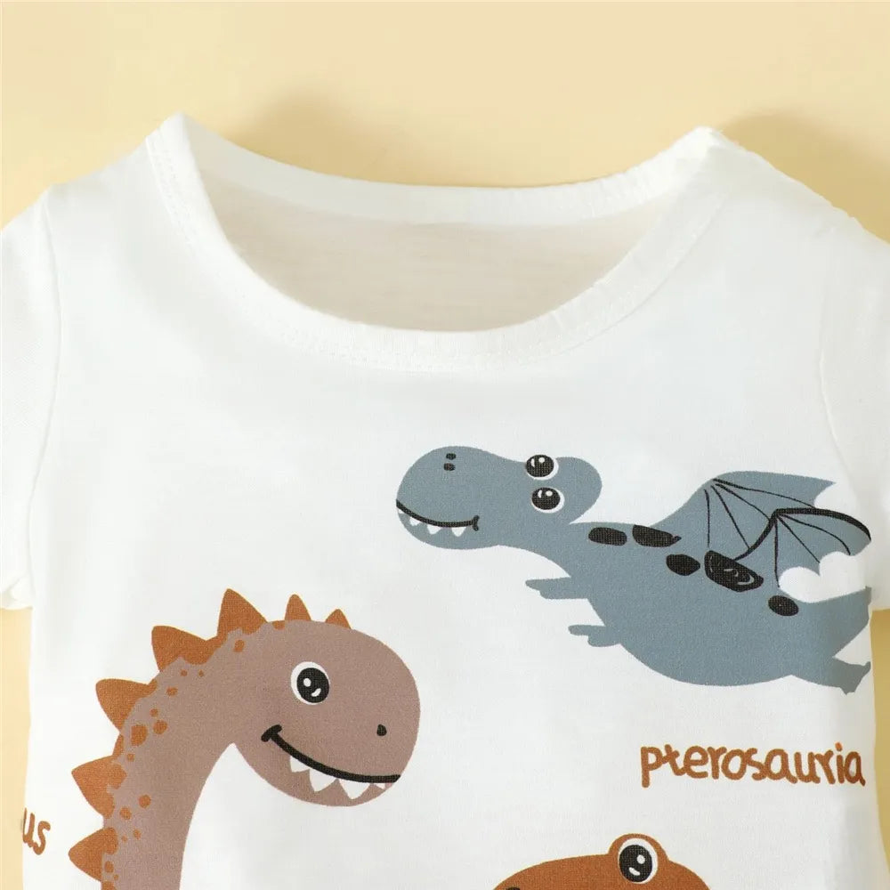 Conjunto Infantil Blusa Com Estampa De Dinossauro E Bermuda