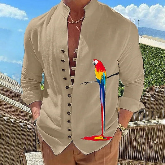 Camisa Casual Estampa de Papagaio