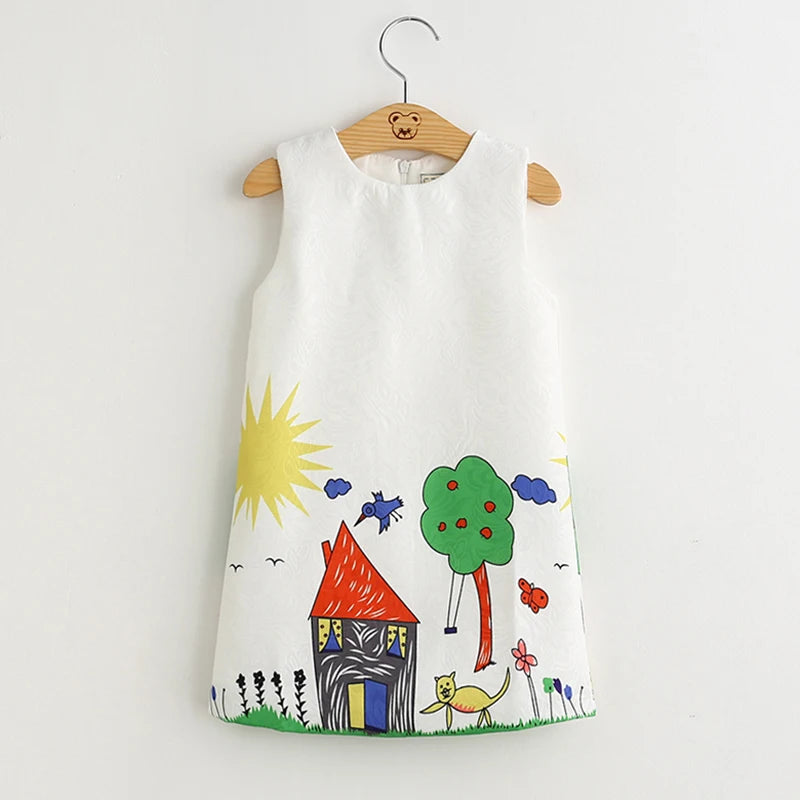 Vestido Infantil Sem Mangas Estampa De Desenhos