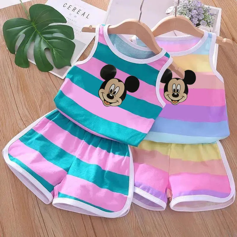 Conjunto Infantil Listras Coloridas Personagens Regata E Shorts