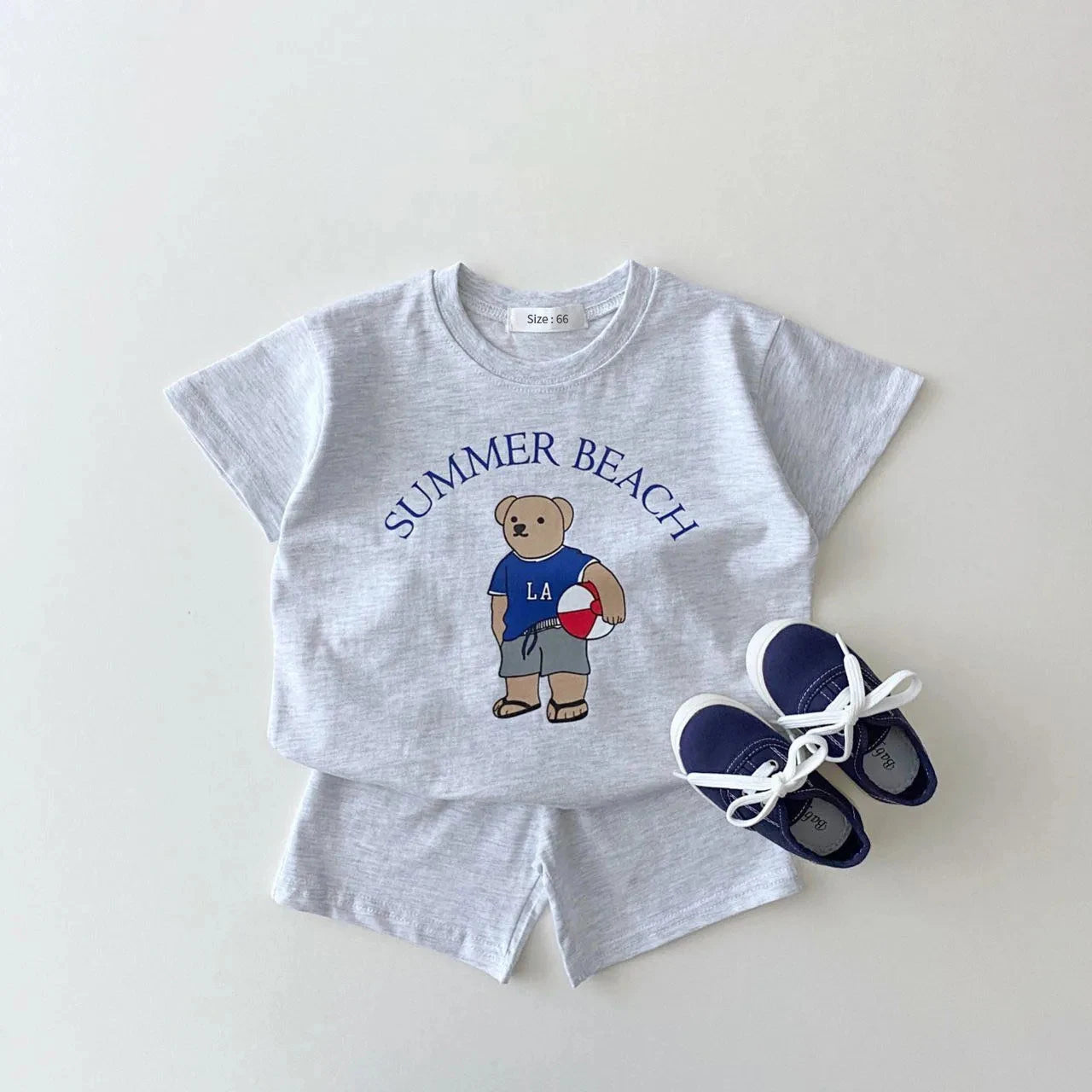 Conjunto Infantil Casual Blusa Com Estampa De Urso E Bermuda