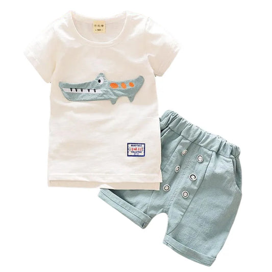 Conjunto Infantil Estampa De Jacaré Blusa E Bermuda Com Botões