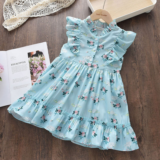 Vestido Infantil Com Flores Babado Na Barra E Nas Mangas