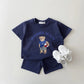 Conjunto Infantil Casual Blusa Com Estampa De Urso E Bermuda