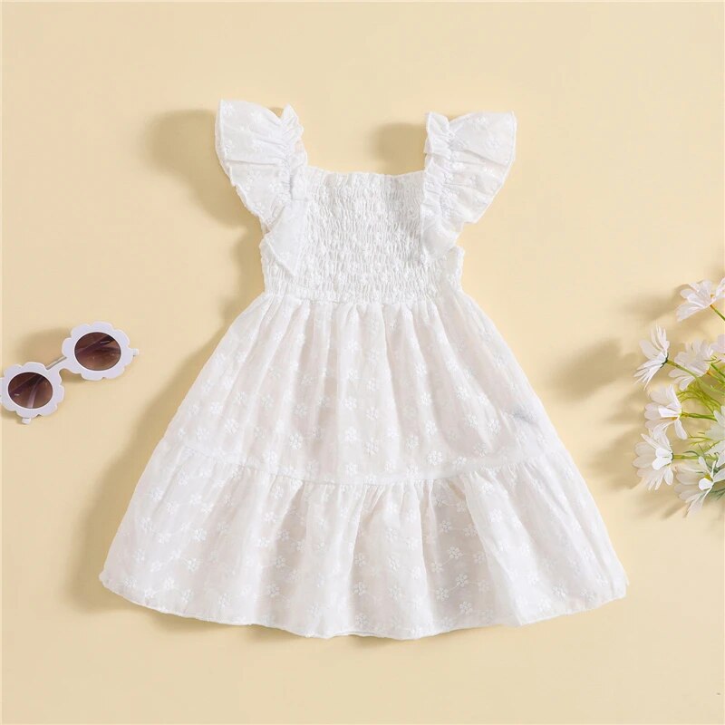 Vestido Infantil Manga Com Babado e Bordado De Flores