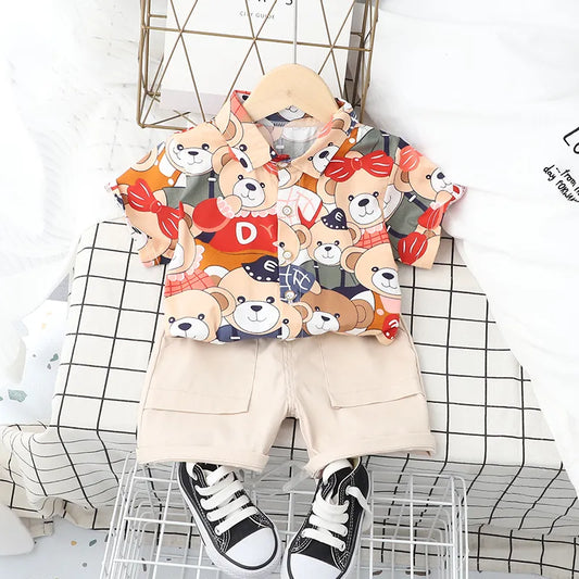 Conjunto Infantil Camisa Estampa De Ursinhos E Bermuda