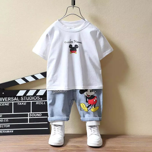 Conjunto Infantil Mickey Mouse Blusa E Bermuda Jeans