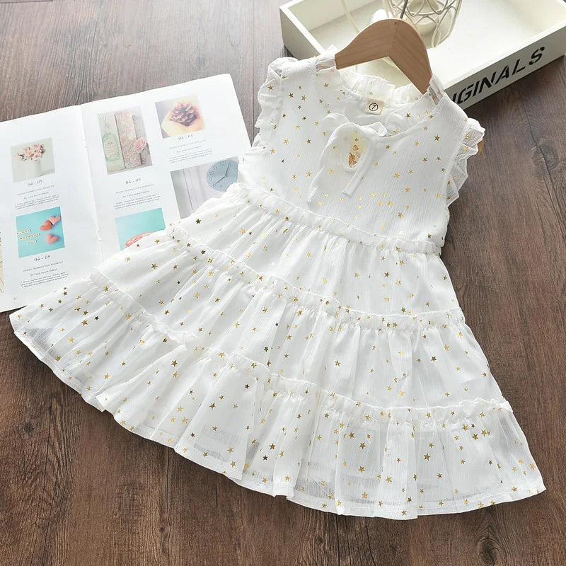 Vestido Infantil Com Babados E Estrelas