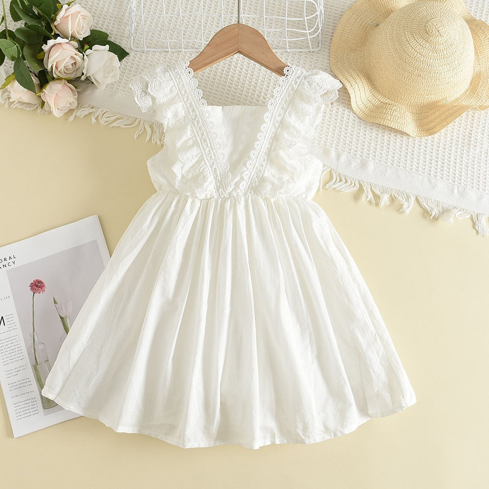 Vestido  Branco Aplicação Renda Manga