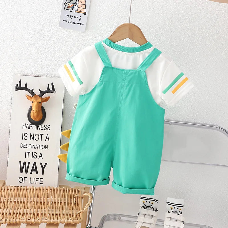 Conjunto Infantil Macacão Estampa de Dinossauro E Blusa