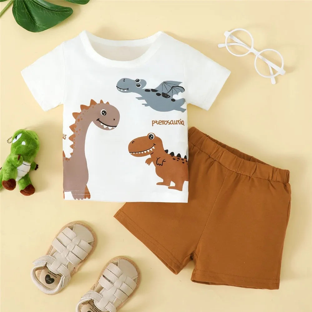 Conjunto Infantil Blusa Com Estampa De Dinossauro E Bermuda