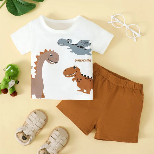 Conjunto Infantil Blusa Com Estampa De Dinossauro E Bermuda