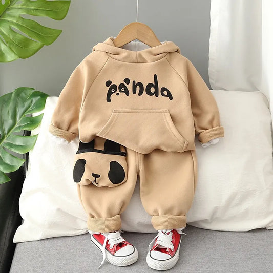 Conjunto Infantil De Moletom Panda Casaco Com Capuz E Calça