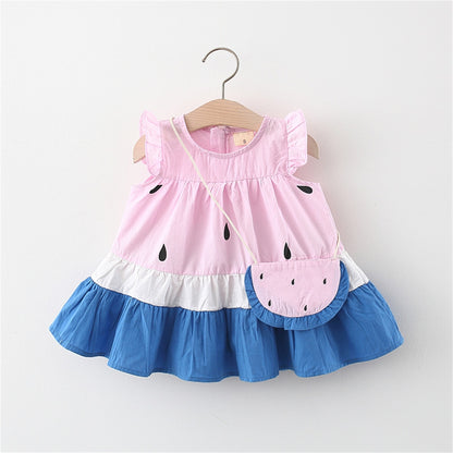 Vestido Infantil Melancia Com Mangas de Babado