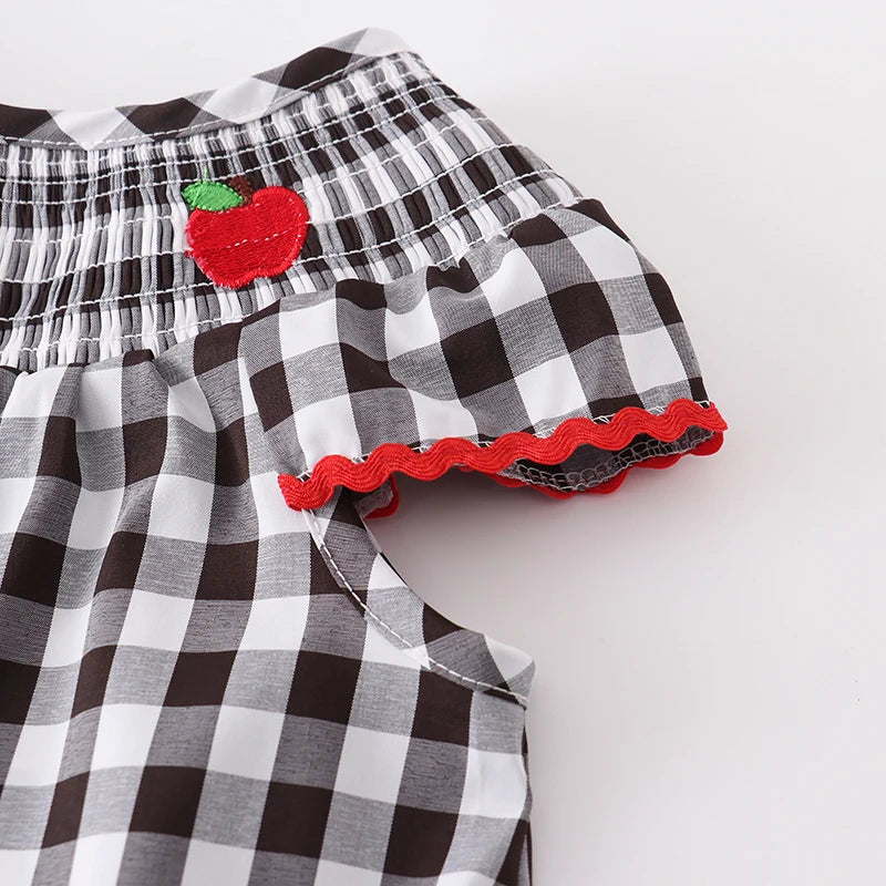 Vestido Infantil Xadrez Com Detalhes De Maças