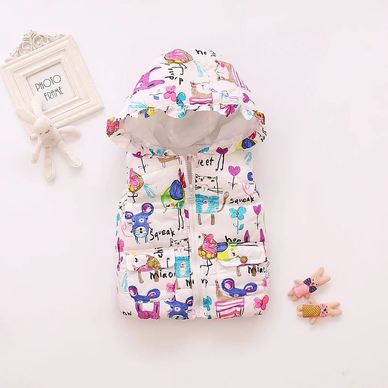 Colete Puff Infantil Com Capuz Estampado