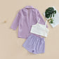 Conjunto Infantil Camisa Manga Longa Aberta Shorts E Top