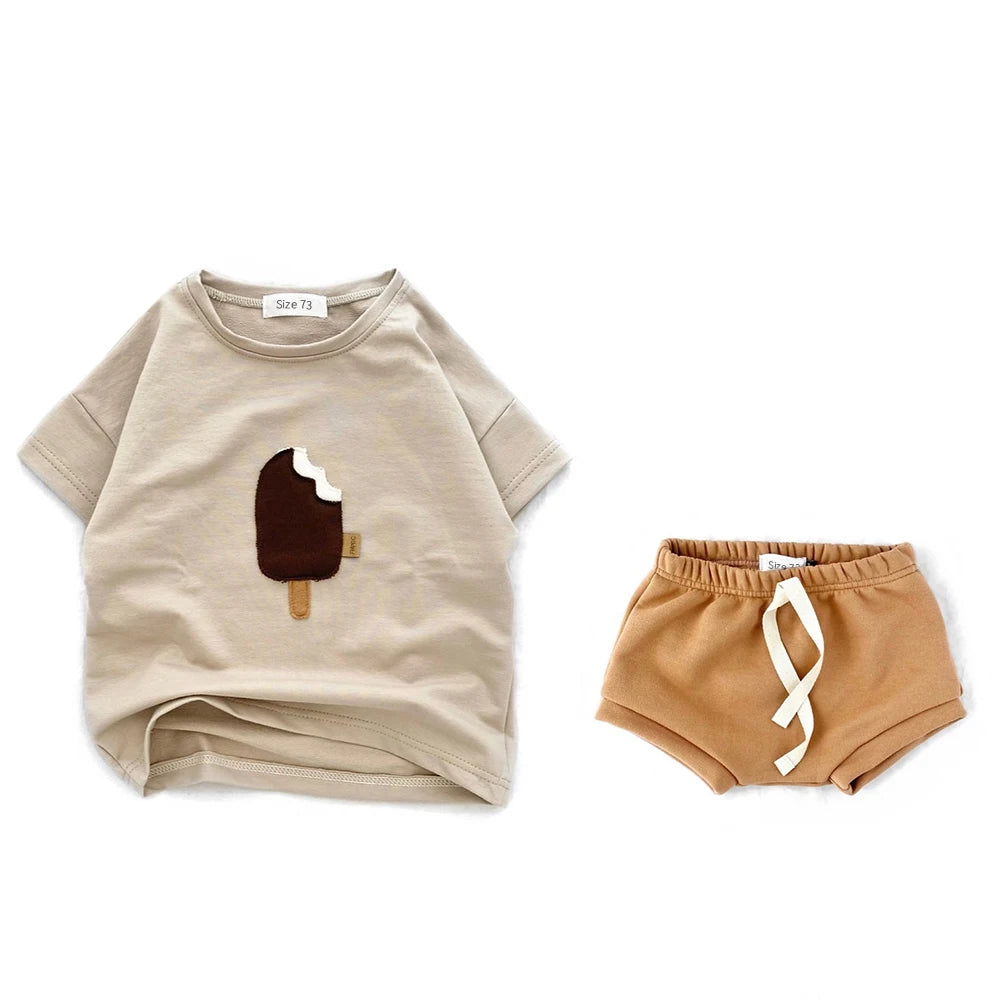 Conjunto Infantil T- Shirt Infantil Estampa Picolé/Arco-Íris E Shorts