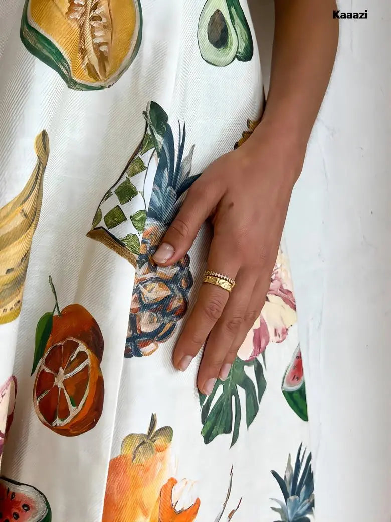 Vestido Midi Com Estampas de Frutas