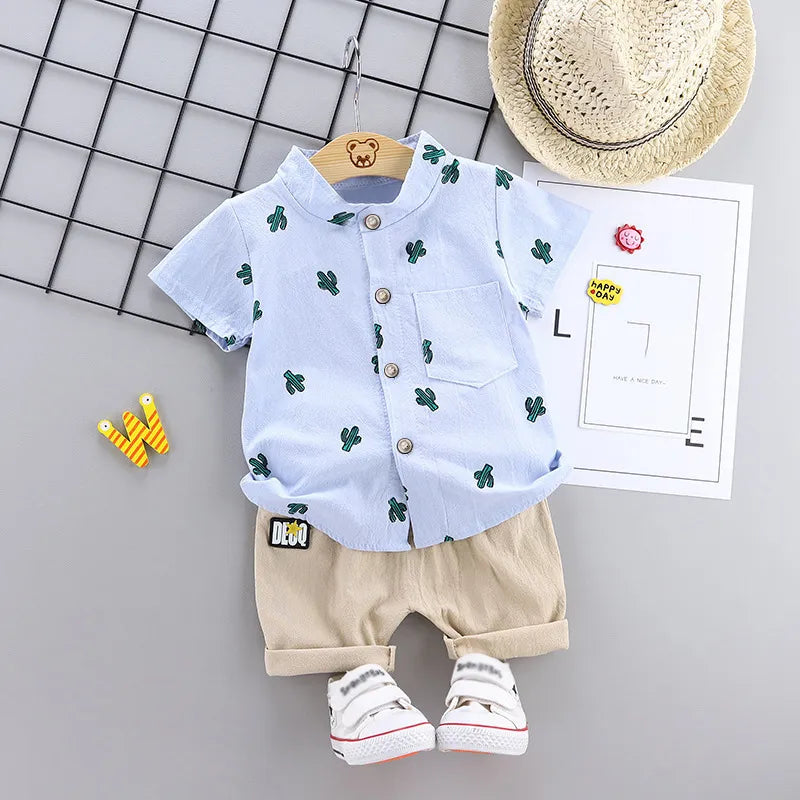 Conjunto Infantil Camisa Estampa De Cacto E Bermuda