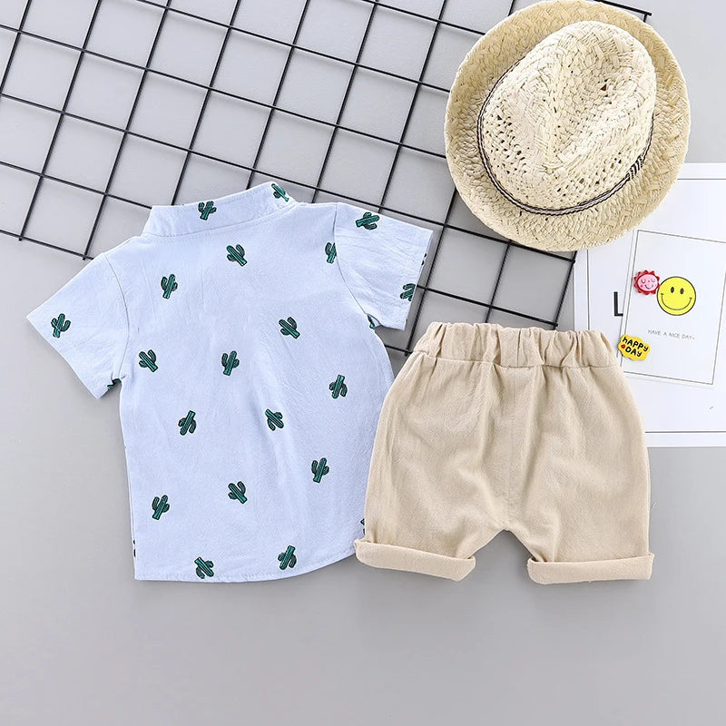 Conjunto Infantil Camisa Estampa De Cacto E Bermuda