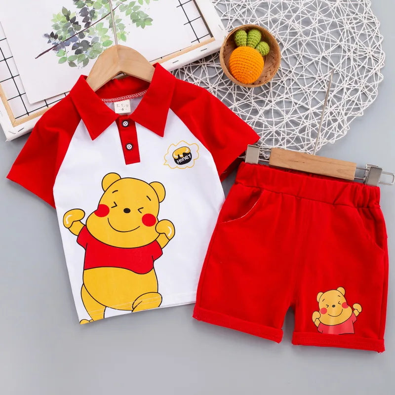 Conjunto Infantil Blusa Polo E Bermuda Estampadas Ursinho Pooh