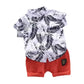 Conjunto Infantil Camisa Com Estampa De Folhagens E Bermuda