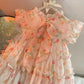 Vestido Infantil Floral Rodado Com Babados