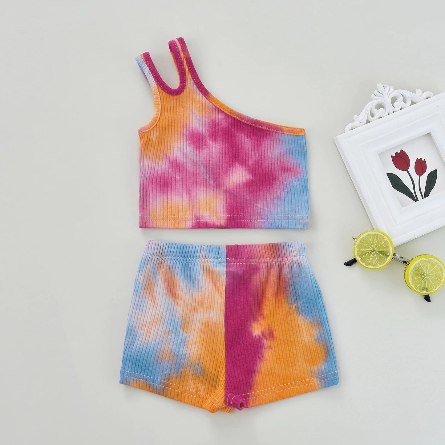 Conjunto Infantil CaneladoTop Um Ombro Só E Shorts