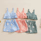 Conjunto Infantil Top Com Babado E Shorts Estampa De Girassol