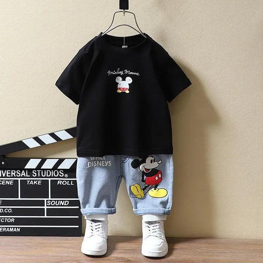 Conjunto Infantil Mickey Mouse Blusa E Bermuda Jeans